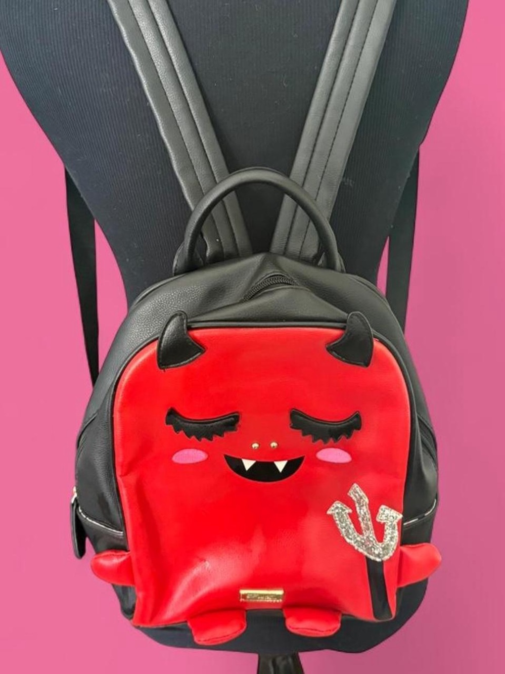 Betsey Johnson Black & Red Devil Character Mini Backpack